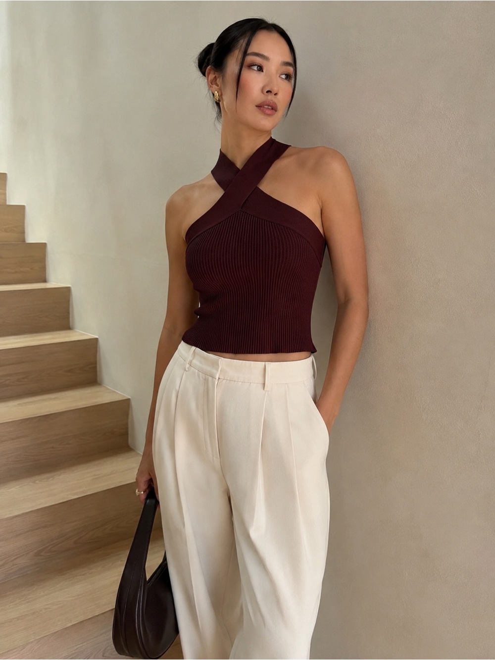 Babaton Aritzia ‘Sculpt Knit Criss Cross Tank’ in Burgundy Red Size XS